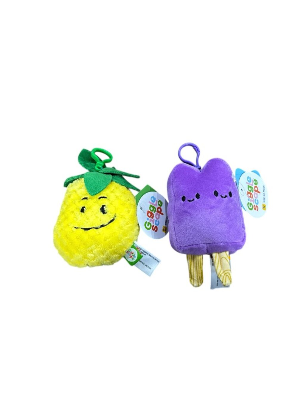 Giggle Scape Pineapple & Popsicle Plush Clip-On Toys For Kids Yellow & Purple So